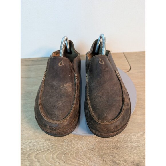 OluKai Moloa Men's Dark Brown Leather Slip-On Low Top Casual Comfort Loafers 9 - Picture 3 of 10